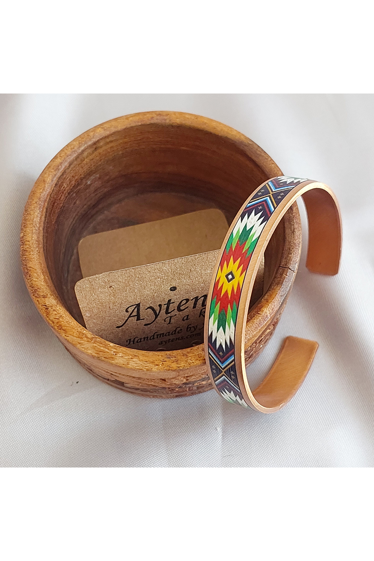 El Yapımı Bakır Bileklik | Etnik Desenli UV Baskı | Unisex Tasarım