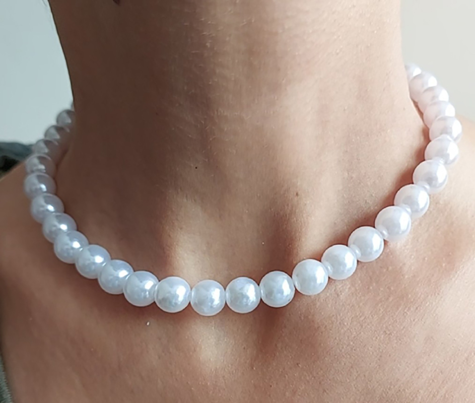Klasik Choker inci kolye Beyaz 40 cm