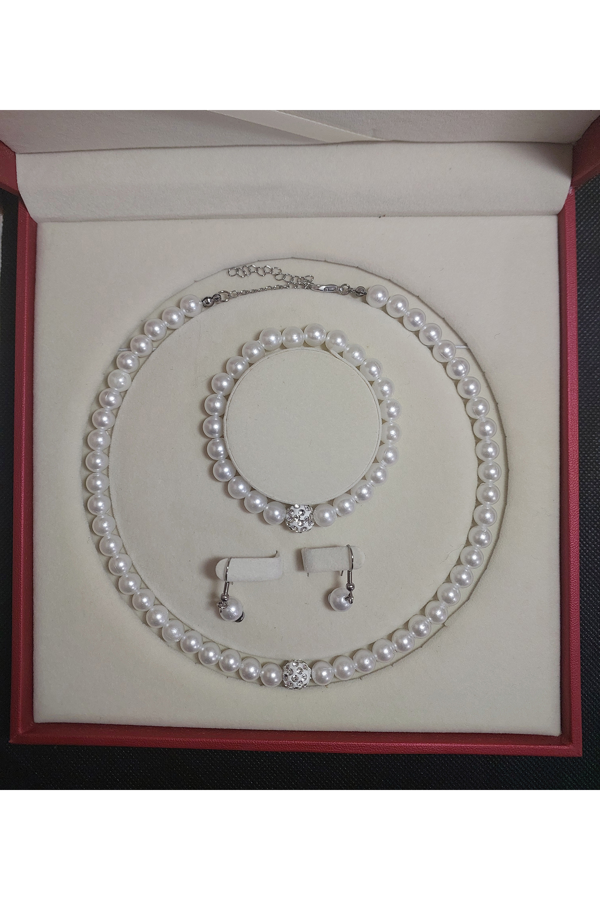 İnci Kolye Bileklik Küpe Set