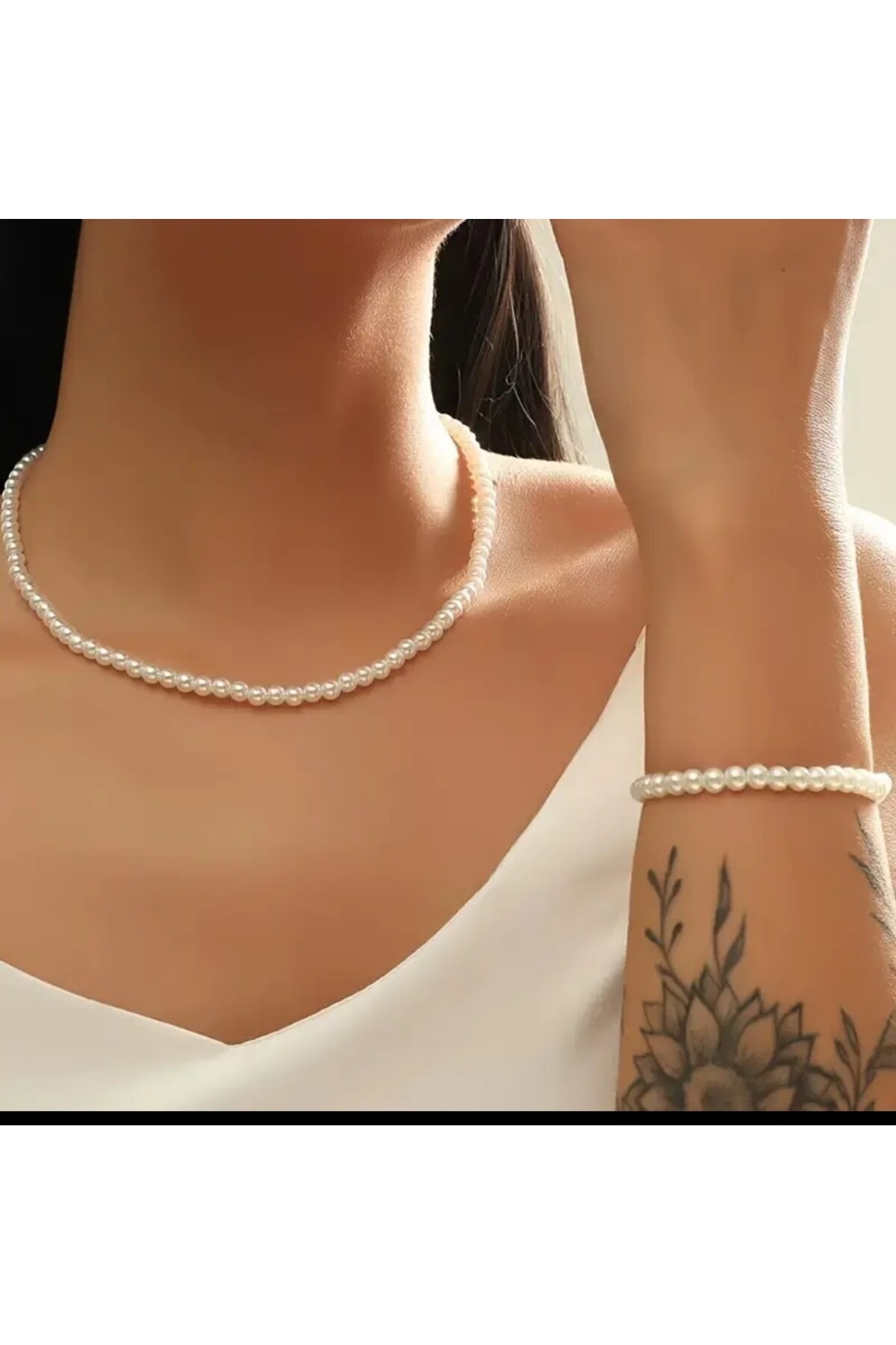 Sade Şık İnci Kolye Bileklik Set