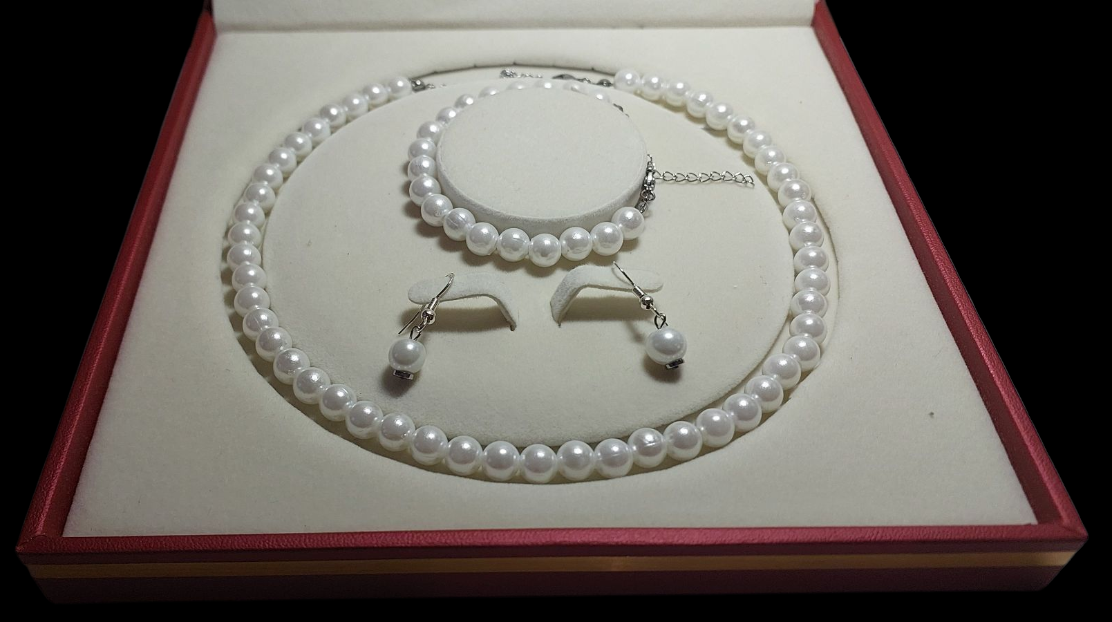 İnci kolye bileklik küpe set 40 cm